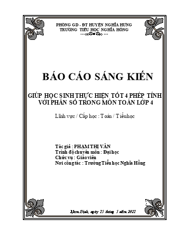 Sáng kiến kinh nghiệm Giúp học sinh thực hiện tốt 4 phép tính với phân số trong môn Toán Lớp 4