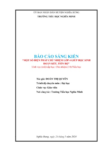 Sáng kiến kinh nghiệm Một số biện pháp chủ nhiệm lớp 4 giúp học sinh đoàn kết, tiến bộ