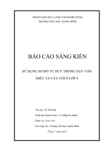Sáng kiến kinh nghiệm Sử dụng sơ đồ tư duy trong dạy văn miêu tả cây cối ở Lớp 4