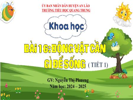 Bài giảng Khoa học 4 Sách Kết nối tri thức - Bài 16: Động vật cần gì để sống? (Tiết 1) - Năm học 2024-2025 - Nguyễn Thị Phương