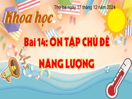 Bài giảng Khoa học 4 (Kết nối tri thức) - Bài 14: Ôn tập chủ đề năng lượng - Năm học 2024-2025