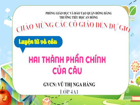 Bài giảng Tiếng Việt 4 (Luyện từ và câu) Sách Kết nối tri thức - Bài: Hai thành phần chính của câu - Vũ Thị Nga Hằng