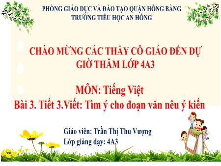 Bài giảng Tiếng Việt 4 (Viết) Sách Kết nối tri thức - Bài 3: Tìm ý cho văn nêu ý kiến (Tiết 3) - Trần Thị Thu Vượng