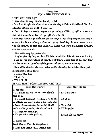 Giáo án Tiếng Việt (Đọc) Sách Kết nối tri thức - Tuần 7, Bài: Chân trời cuối phố - Hoàng Thị Lan