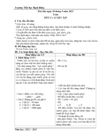 Giáo án Toán 4 (Kết nối tri thức) - Tiết 21: Luyện tập - Năm học 2022-2023 - Trường Tiểu học Bạch Đằng