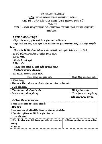 Kế hoạch bài dạy Hoạt động trải nghiệm Lớp 4 (Chân Trời Sáng Tạo) - Chủ đề 7, Tuần 25