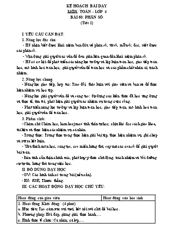 KHBD Toán Lớp 4 sách CTST - Bài 60: Phân số (Tiết 1 + Tiết 2)