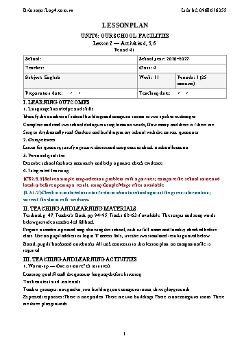 Giáo án Tiếng Anh lớp 4 - Tuần 11 - Tích hợp năng lực số và AI năm học 2026-2027