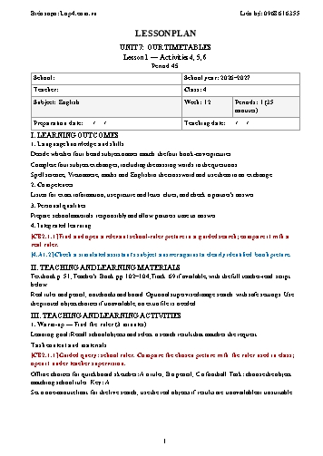 Giáo án Tiếng Anh lớp 4 - Tuần 12 - Tích hợp năng lực số và AI năm học 2026-2027