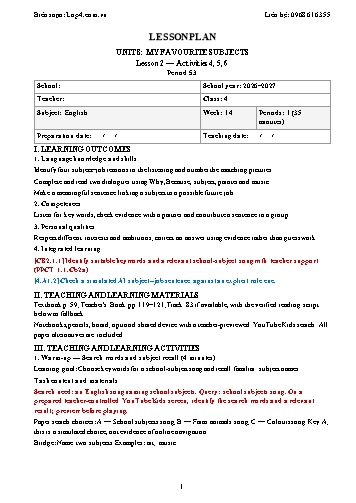 Giáo án Tiếng Anh lớp 4 - Tuần 14 - Tích hợp năng lực số và AI năm học 2026-2027