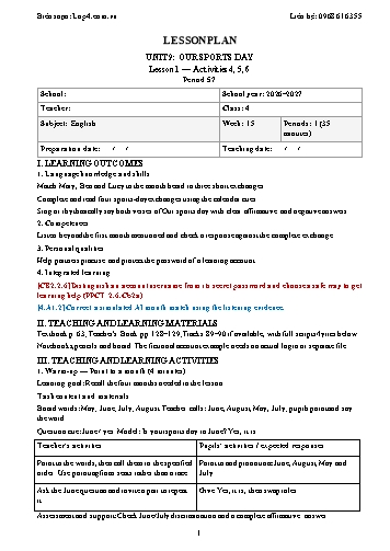 Giáo án Tiếng Anh lớp 4 - Tuần 15 - Tích hợp năng lực số và AI năm học 2026-2027