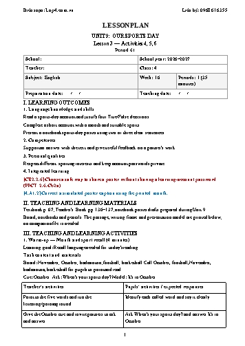 Giáo án Tiếng Anh lớp 4 - Tuần 16 - Tích hợp năng lực số và AI năm học 2026-2027