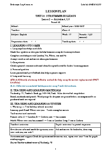 Giáo án Tiếng Anh lớp 4 - Tuần 17 - Tích hợp năng lực số và AI năm học 2026-2027