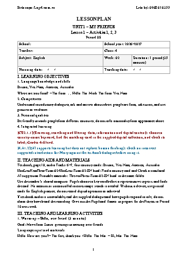 Giáo án Tiếng Anh lớp 4 - Tuần 2 - Tích hợp năng lực số và AI năm học 2026-2027