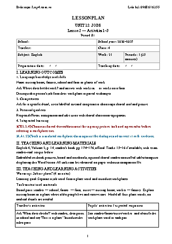 Giáo án Tiếng Anh lớp 4 - Tuần 21 - Tích hợp năng lực số và AI năm học 2026-2027