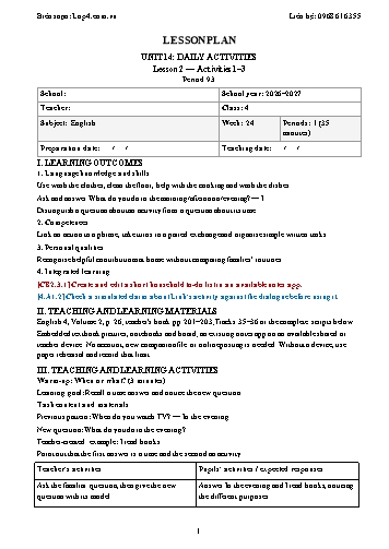 Giáo án Tiếng Anh lớp 4 - Tuần 24 - Tích hợp năng lực số và AI năm học 2026-2027