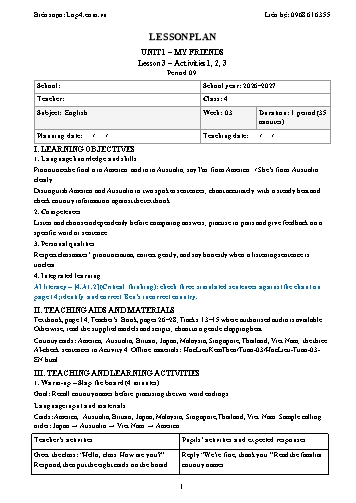Giáo án Tiếng Anh lớp 4 - Tuần 3 - Tích hợp năng lực số và AI năm học 2026-2027