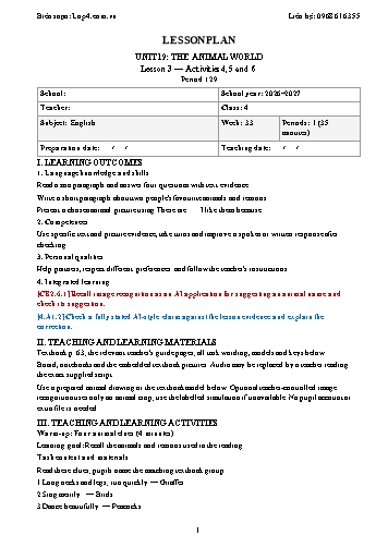 Giáo án Tiếng Anh lớp 4 - Tuần 33 - Tích hợp năng lực số và AI năm học 2026-2027