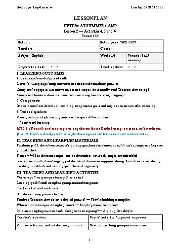 Giáo án Tiếng Anh lớp 4 - Tuần 34 - Tích hợp năng lực số và AI năm học 2026-2027
