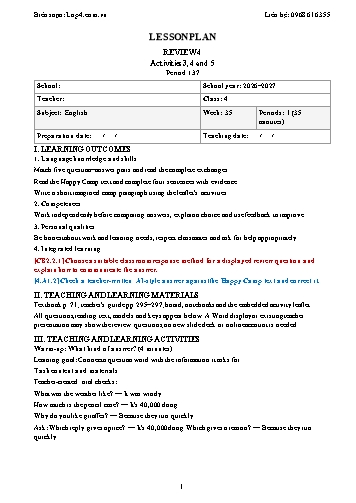 Giáo án Tiếng Anh lớp 4 - Tuần 35 - Tích hợp năng lực số và AI năm học 2026-2027