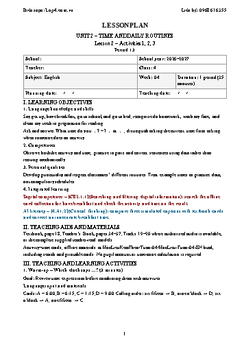 Giáo án Tiếng Anh lớp 4 - Tuần 4 - Tích hợp năng lực số và AI năm học 2026-2027